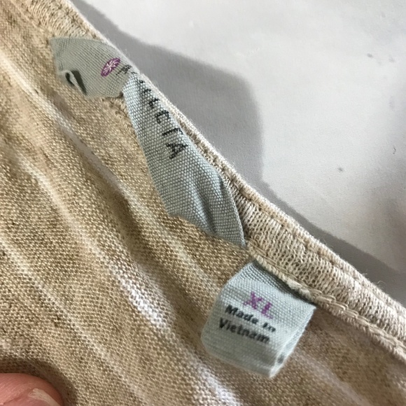 Athleta Tan & White Striped Linen Blouse - Picture 2 of 5